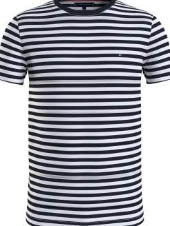 Tommy Hilfiger Stretch Slim Fit Tee, heren T-shirt korte mouw O-hals, lichtblauw-wit gestreept