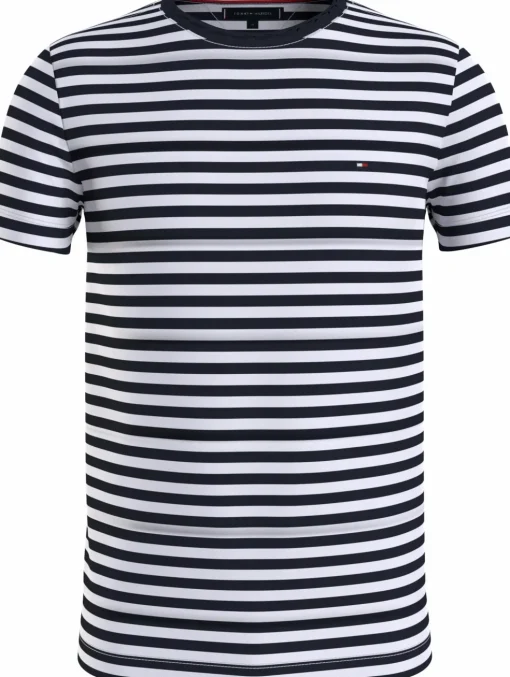 Tommy Hilfiger Stretch Slim Fit Tee, heren T-shirt korte mouw O-hals, lichtblauw-wit gestreept