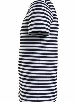 Tommy Hilfiger Stretch Slim Fit Tee, heren T-shirt korte mouw O-hals, lichtblauw-wit gestreept