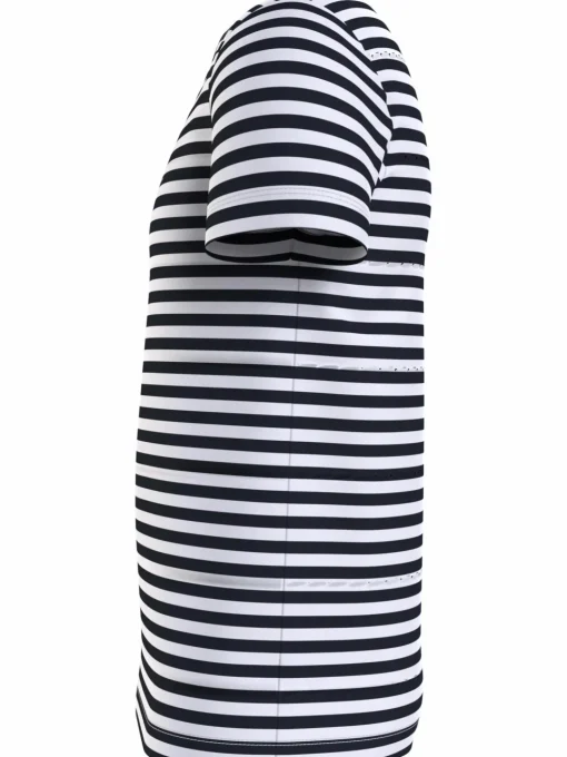 Tommy Hilfiger Stretch Slim Fit Tee, heren T-shirt korte mouw O-hals, lichtblauw-wit gestreept