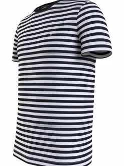 Tommy Hilfiger Stretch Slim Fit Tee, heren T-shirt korte mouw O-hals, lichtblauw-wit gestreept