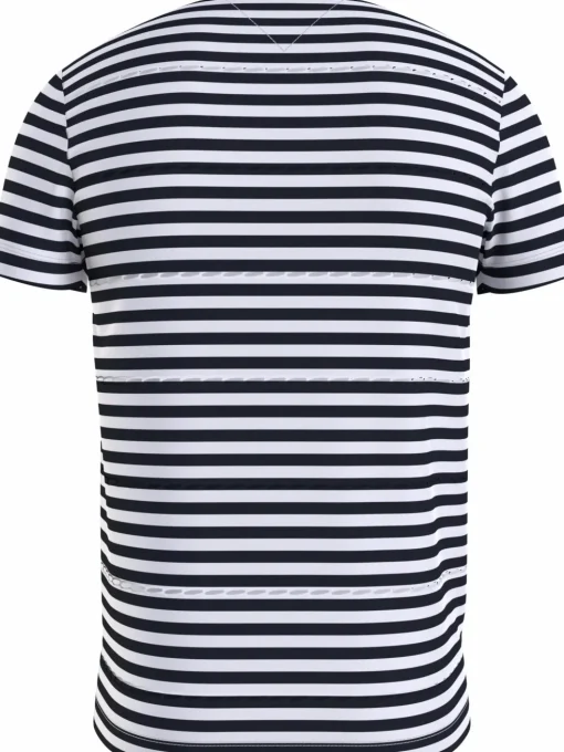 Tommy Hilfiger Stretch Slim Fit Tee, heren T-shirt korte mouw O-hals, lichtblauw-wit gestreept