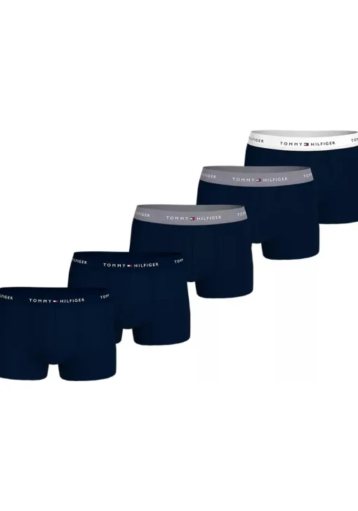 Tommy Hilfiger trunk (5-pack), heren boxers normale lengte, blauw met gekleurde tailleband