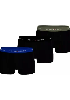 Tommy Hilfiger trunks (3-pack), heren boxers normale lengte, zwart met gekleurde tailleband