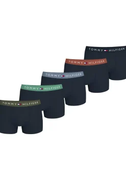 Tommy Hilfiger trunks (5-pack), heren boxers normale lengte, blauw met gekleurde tailleband