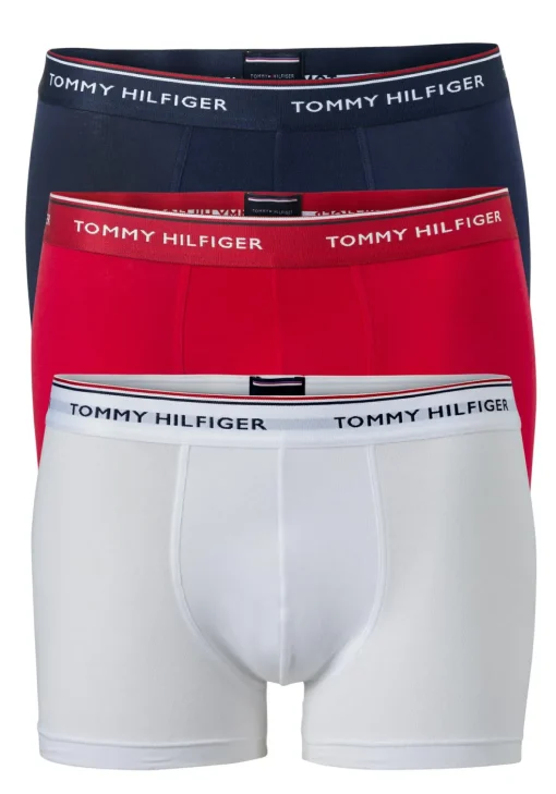 Tommy Hilfiger trunks (3-pack), heren boxers normale lengte, rood, wit en blauw