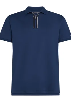 Tommy Hilfiger Zip Liquid Cotton Regular Polo, heren poloshirt, donkerblauw