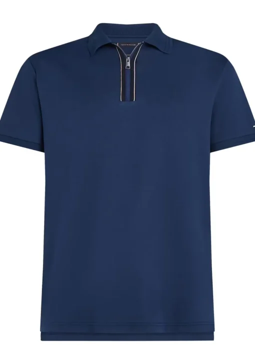 Tommy Hilfiger Zip Liquid Cotton Regular Polo, heren poloshirt, donkerblauw