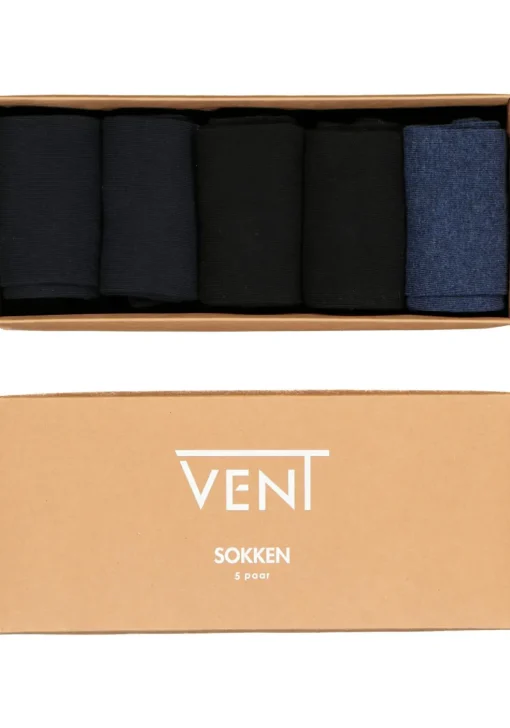 VENT herensokken katoen (5-pack), zwart, navy en jeansblauw