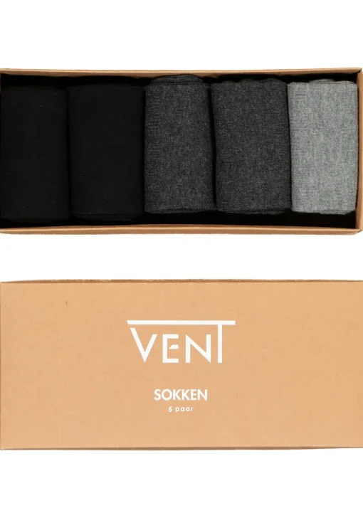 VENT herensokken katoen (5-pack), lichtgrijs, antraciet en zwart