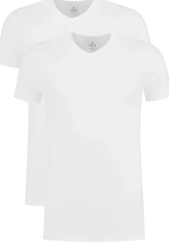 VENT strak model T-shirt V-hals (2-pack), wit