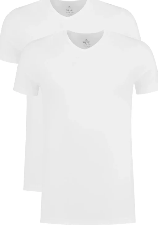 VENT strak model T-shirt V-hals (2-pack), wit