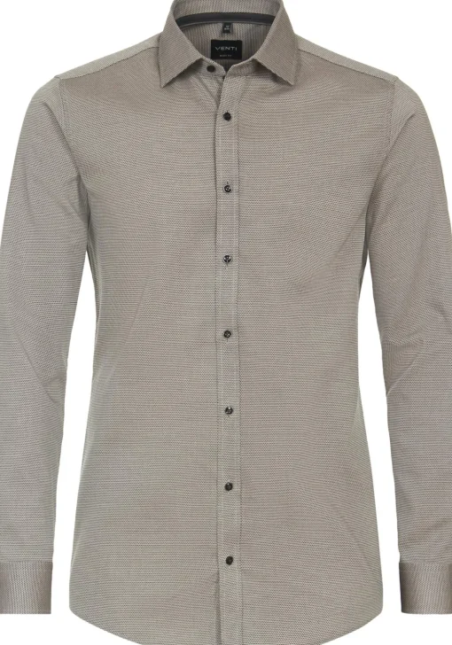 VENTI body fit overhemd, dobby, bruin