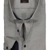 VENTI body fit overhemd, donkerblauw met wit en beige structuur (contrast)