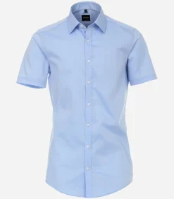 VENTI body fit overhemd, korte mouw, popeline, blauw