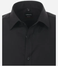 VENTI body fit overhemd, korte mouw, popeline, zwart