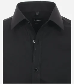 VENTI body fit overhemd, mouwlengte 7, popeline, zwart