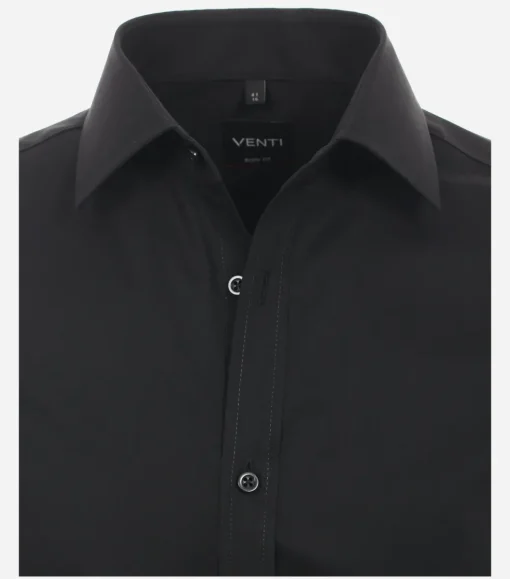 VENTI body fit overhemd, mouwlengte 7, popeline, zwart