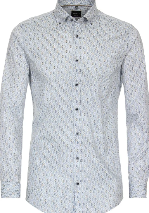 VENTI body fit overhemd, popeline, blauw dessin