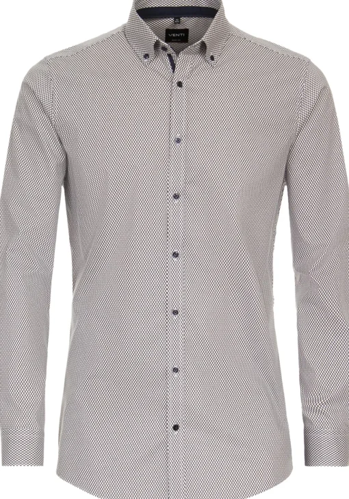 VENTI body fit overhemd, popeline, bruin met wit dessin