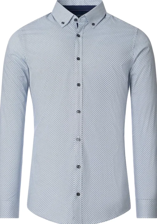 VENTI body fit overhemd, popeline, wit met blauw dessin