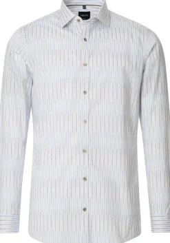VENTI body fit overhemd, popeline, wit met blauw en beige gestreept