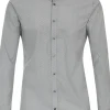 VENTI body fit overhemd, popeline, zwart met wit dessin