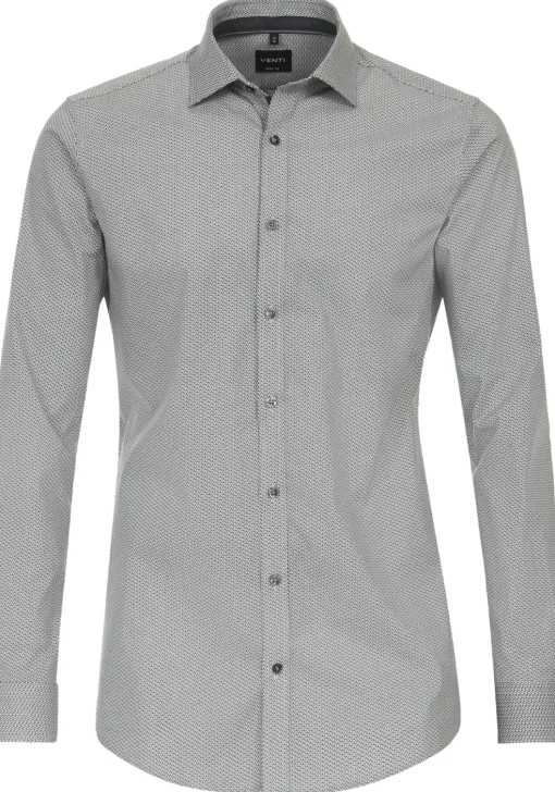VENTI body fit overhemd, popeline, zwart met wit dessin