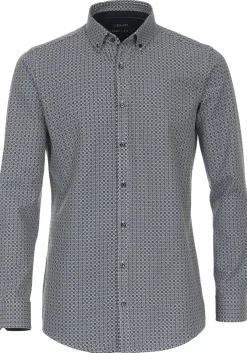 VENTI body fit overhemd, popeline, blauw met wit dessin