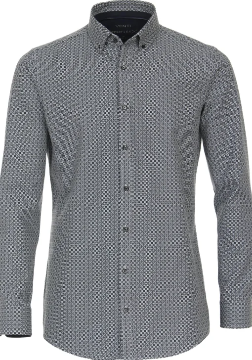 VENTI body fit overhemd, popeline, blauw met wit dessin