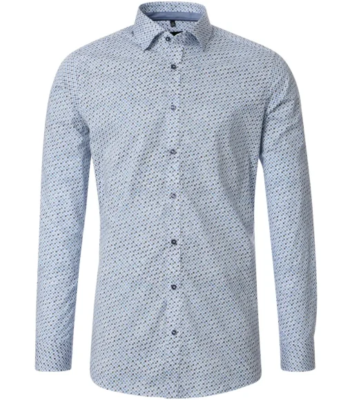 VENTI body fit overhemd, popeline, blauw dessin