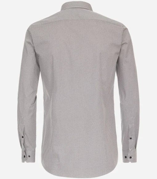VENTI body fit overhemd, popeline, bruin met wit dessin