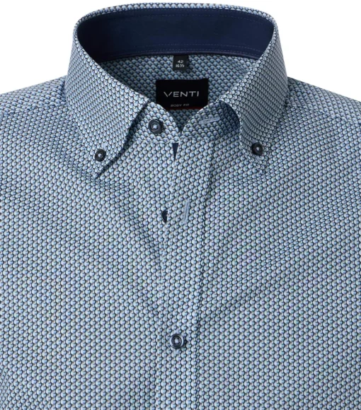 VENTI body fit overhemd, popeline, blauw dessin