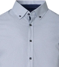 VENTI body fit overhemd, popeline, wit met blauw dessin