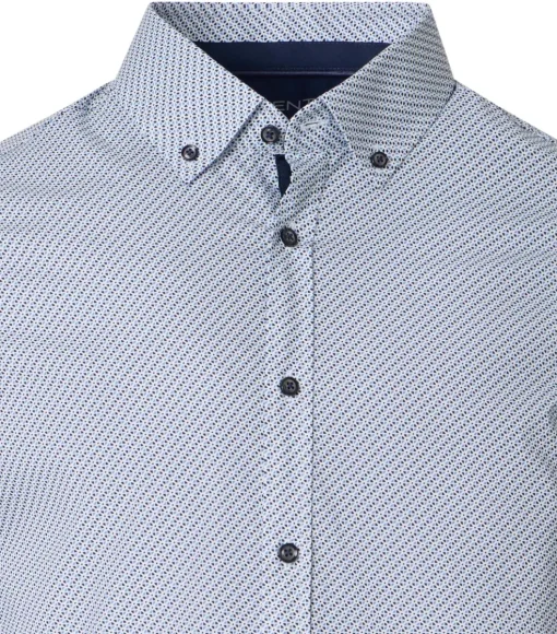 VENTI body fit overhemd, popeline, wit met blauw dessin