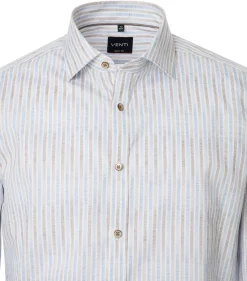 VENTI body fit overhemd, popeline, wit met blauw en beige gestreept