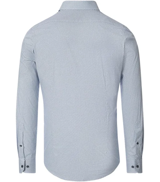 VENTI body fit overhemd, popeline, wit met blauw dessin