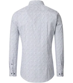 VENTI body fit overhemd, popeline, wit met blauw en beige dessin