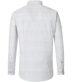 VENTI body fit overhemd, popeline, wit met blauw en beige gestreept