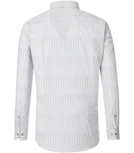 VENTI body fit overhemd, popeline, wit met blauw en beige gestreept