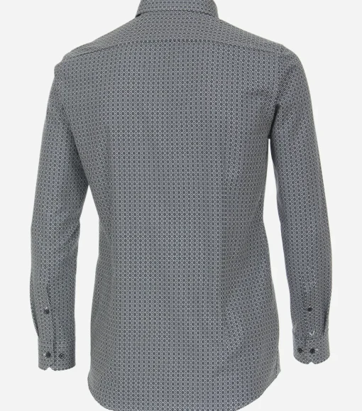 VENTI body fit overhemd, popeline, blauw met wit dessin