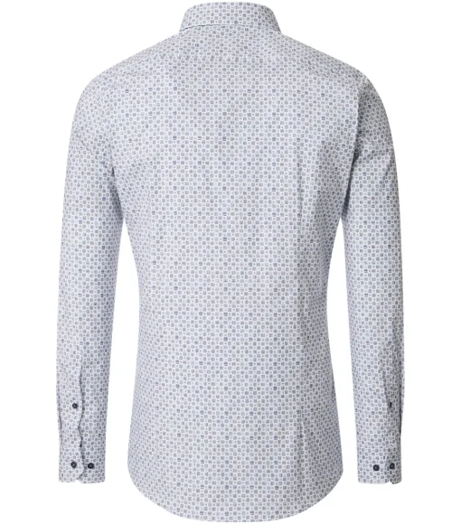 VENTI body fit overhemd, popeline, wit met blauw en beige dessin