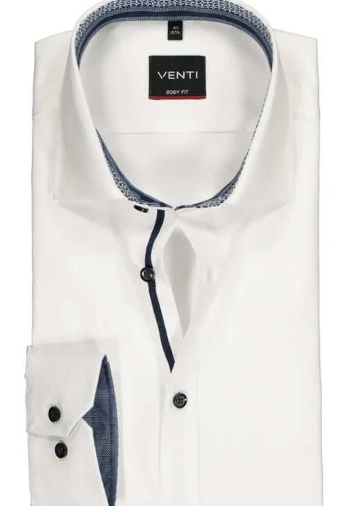 VENTI body fit overhemd, wit twill (contrast)