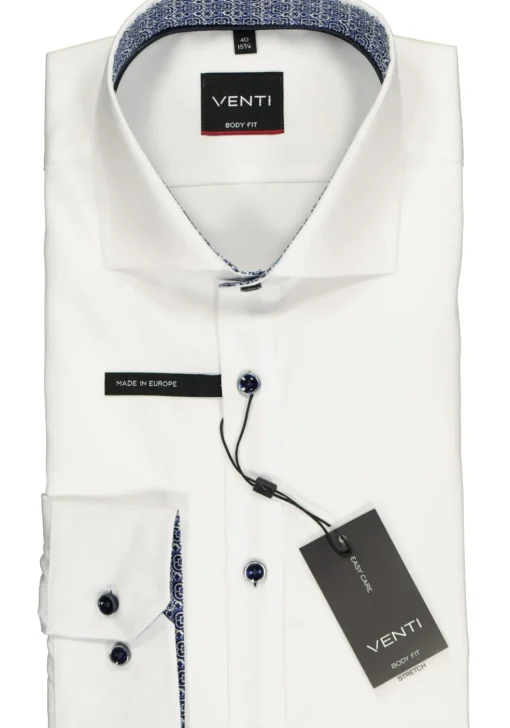 VENTI body fit overhemd, wit twill (contrast)
