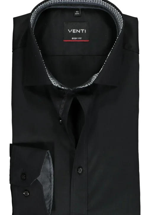 VENTI body fit overhemd, zwart twill (contrast)