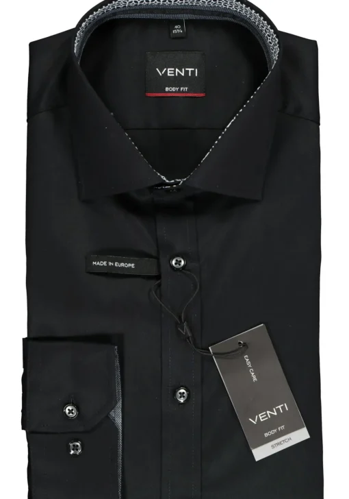 VENTI body fit overhemd, zwart twill (contrast)