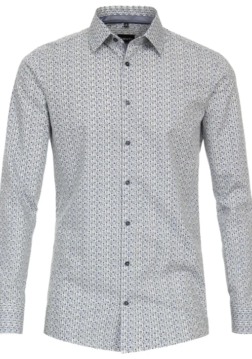 VENTI modern fit overhemd, popeline, blauw, wit, grijs dessin