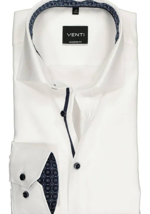 VENTI modern fit overhemd, wit structuur (contrast)