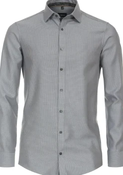 VENTI modern fit overhemd, dobby, bruin met blauw mini dessin
