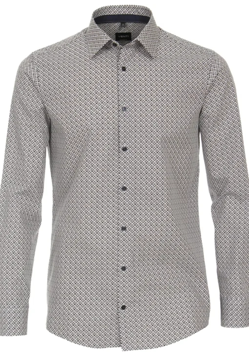VENTI modern fit overhemd, popeline, bruin dessin
